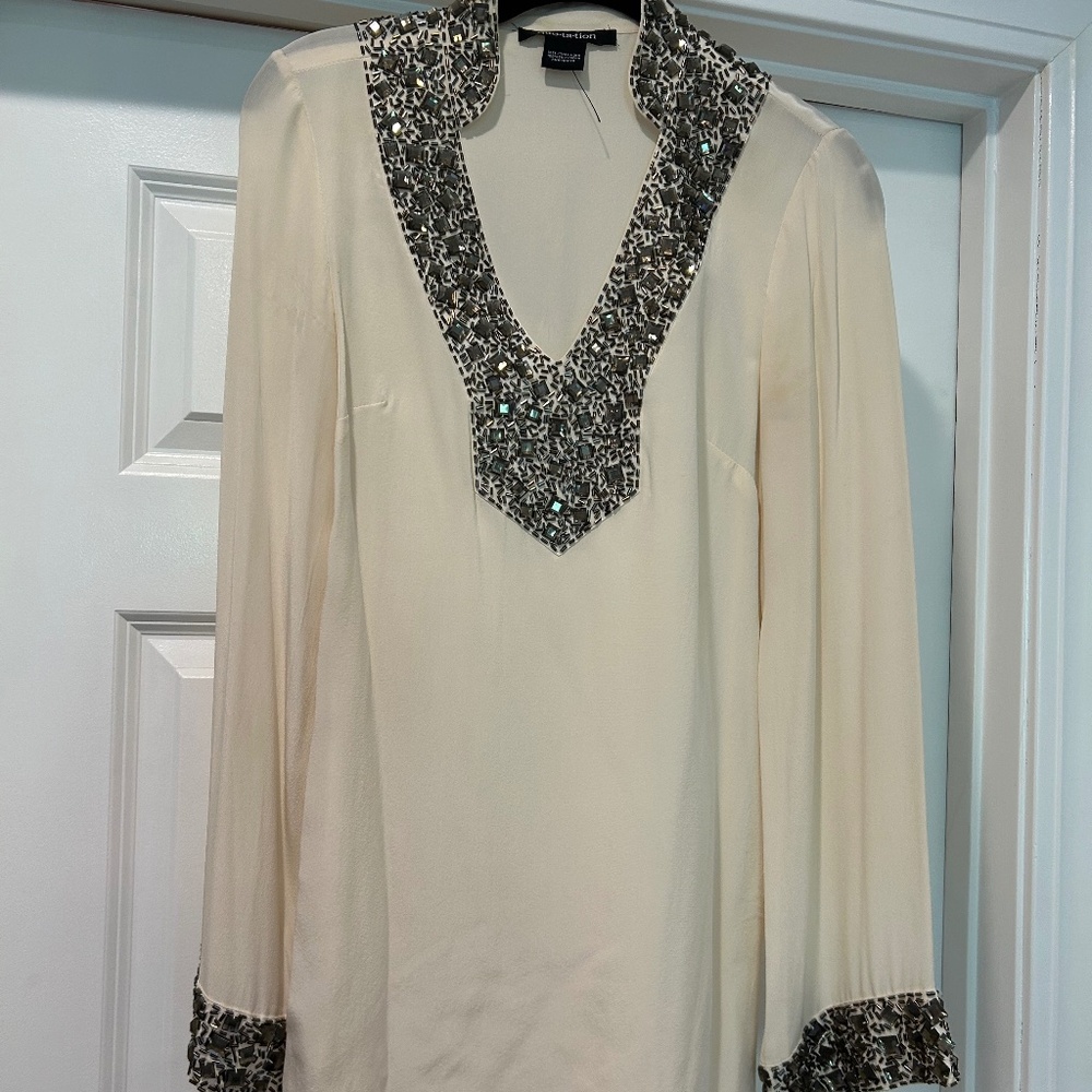 Quotation Embellished 100% Silk Tunic (XS)
